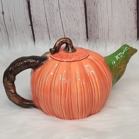 Vintage 90s Ceramic Pumpkin Harvest Halloween Fall Witchy Teapot 9" 1992 Signed - Picture 9 of 13